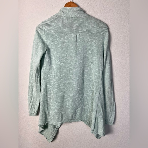 Eileen Fisher Arora Mint Green Linen Blend Open Front Waterfall Cardigan Size XS - Picture 4 of 7